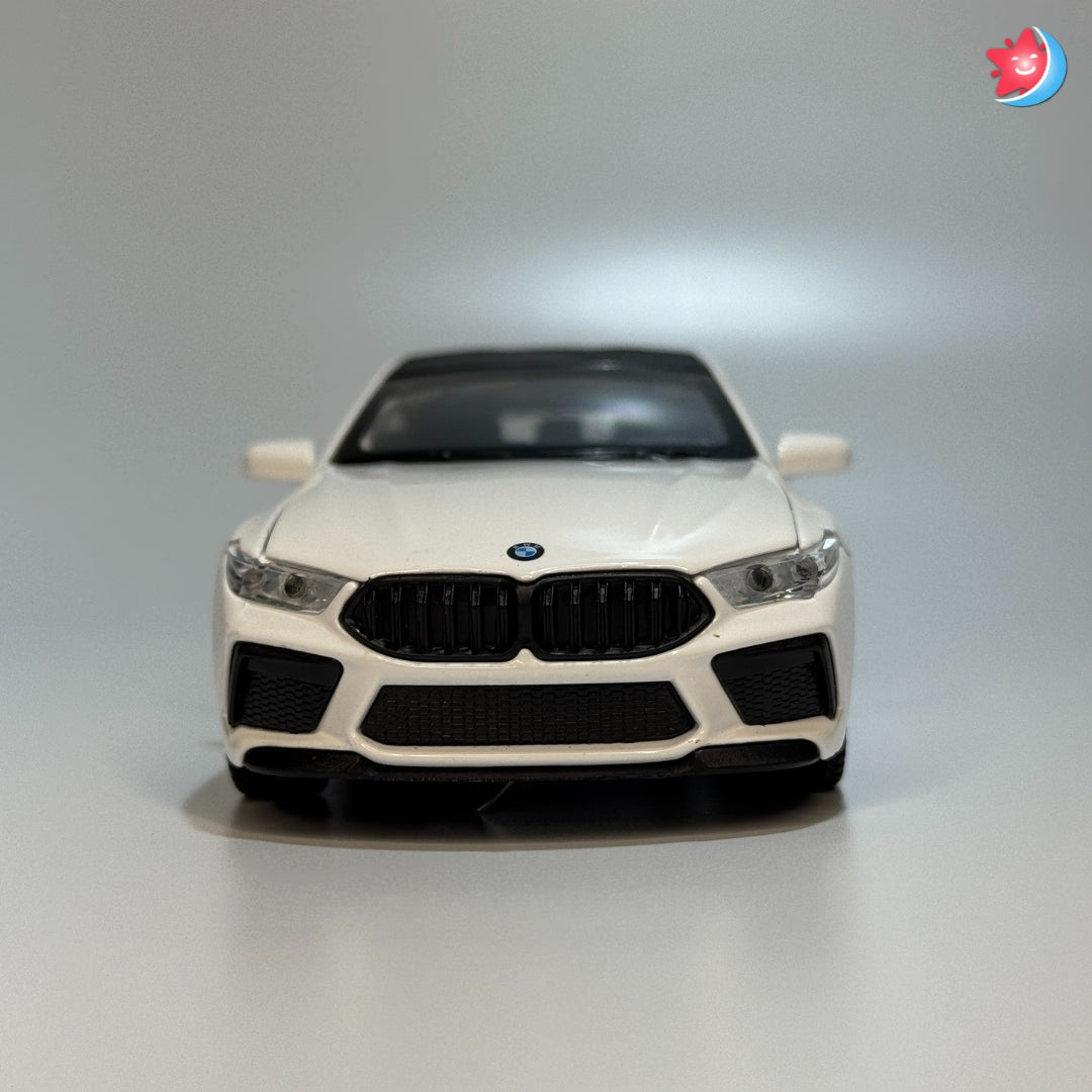 White BMW car model on a gray background