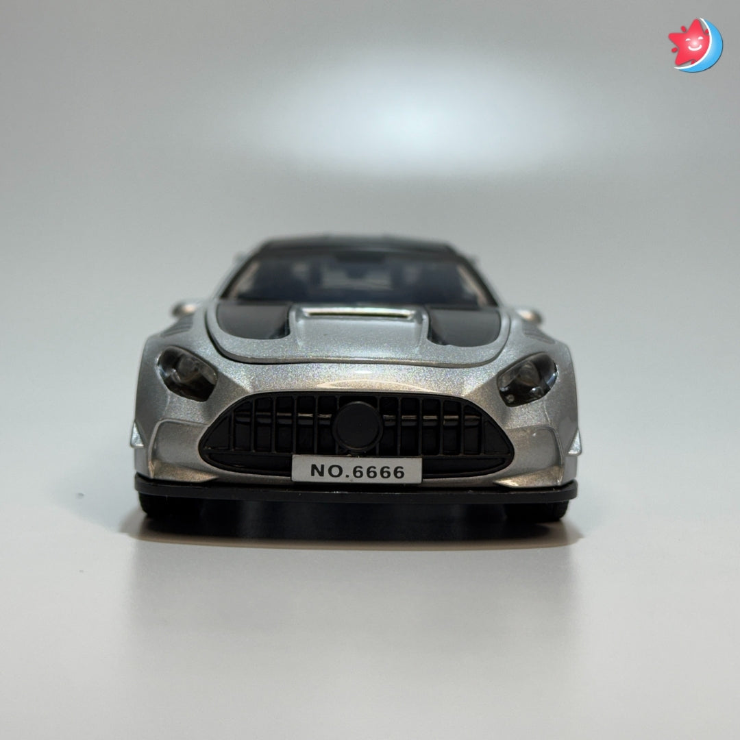 Benz AMG Model car with a license plate 'NO.6666' on a gray background in Tingle Tots