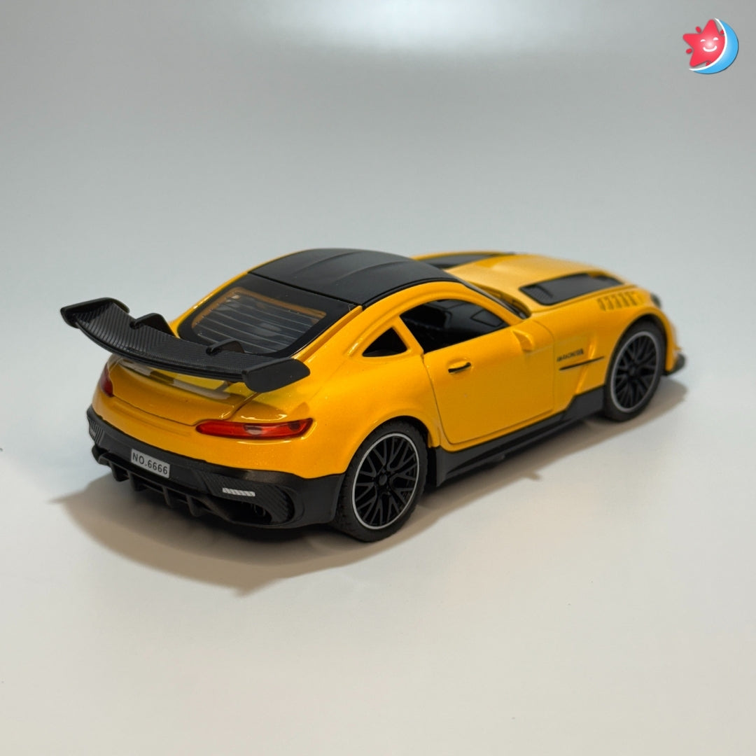Benz AMG Yellow sports car model on a white background in Tingle Tots