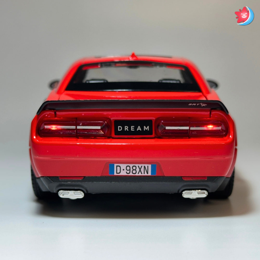 Dodge Challenger SRT Hellcat 1:24 scale diecast model car with openable doors, pull back action, light and music