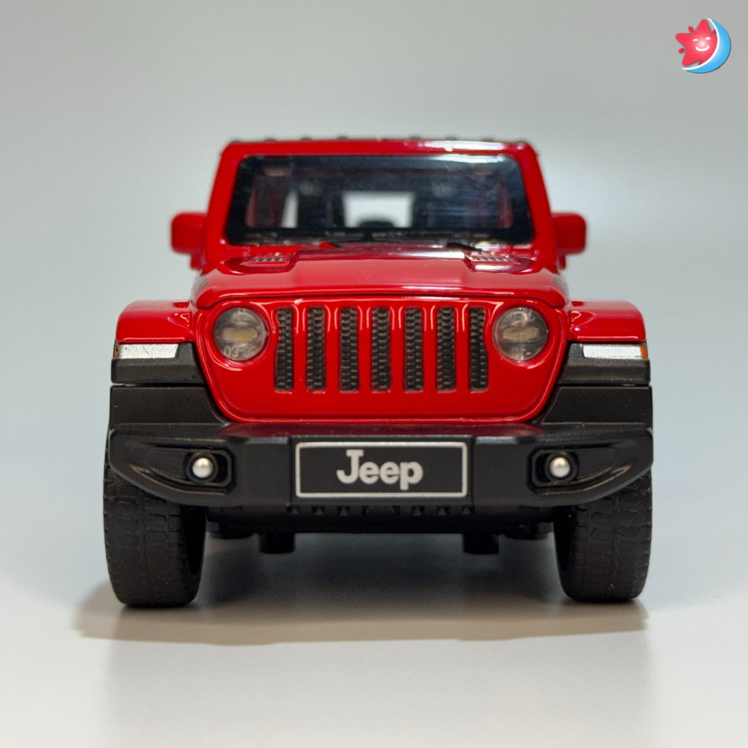 Red Jeep model car on a gray background