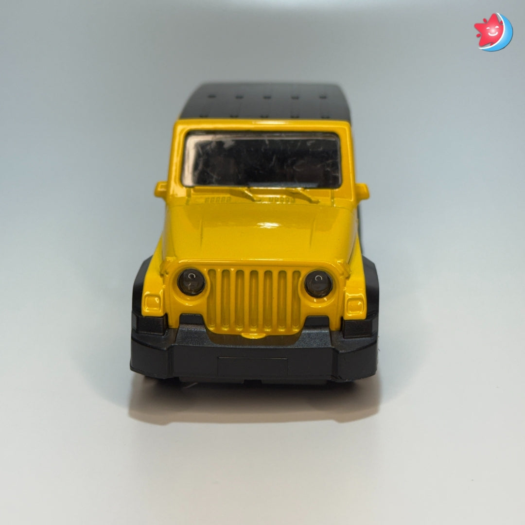 Yellow toy jeep on a white background
